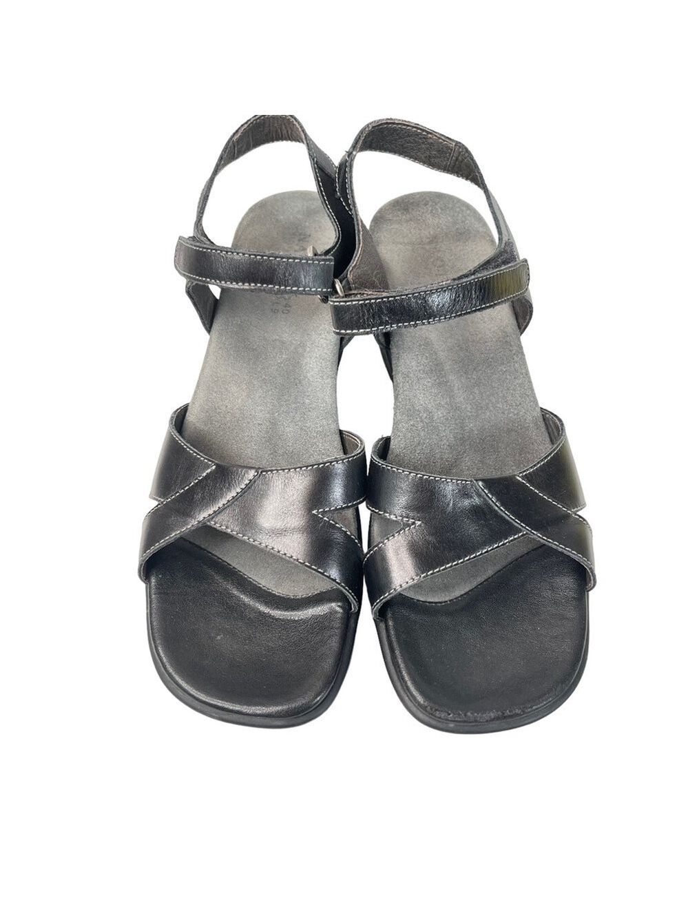 Naot Black Leather Strappy Sandals Comfort Walking Hook Loop Adjustable 39